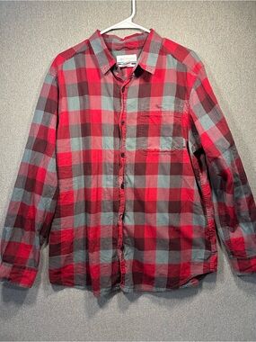 Columbia Red and Gray Plaid Button-Down Shirt